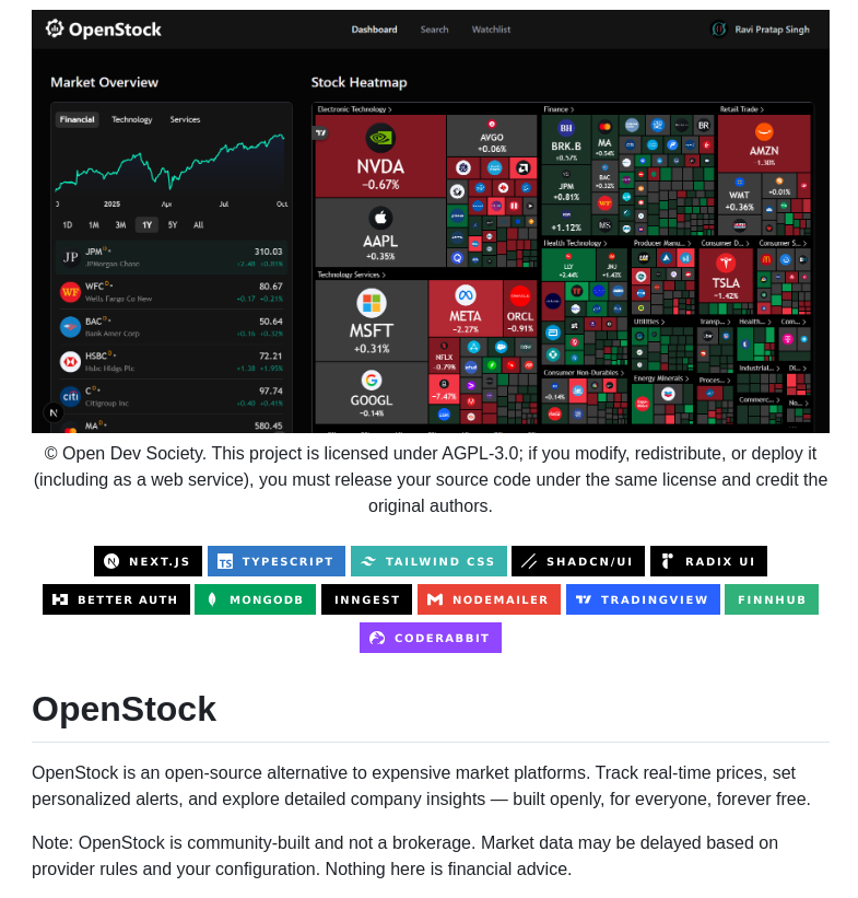 open-source stock market app with real-time prices, alerts, and company insights