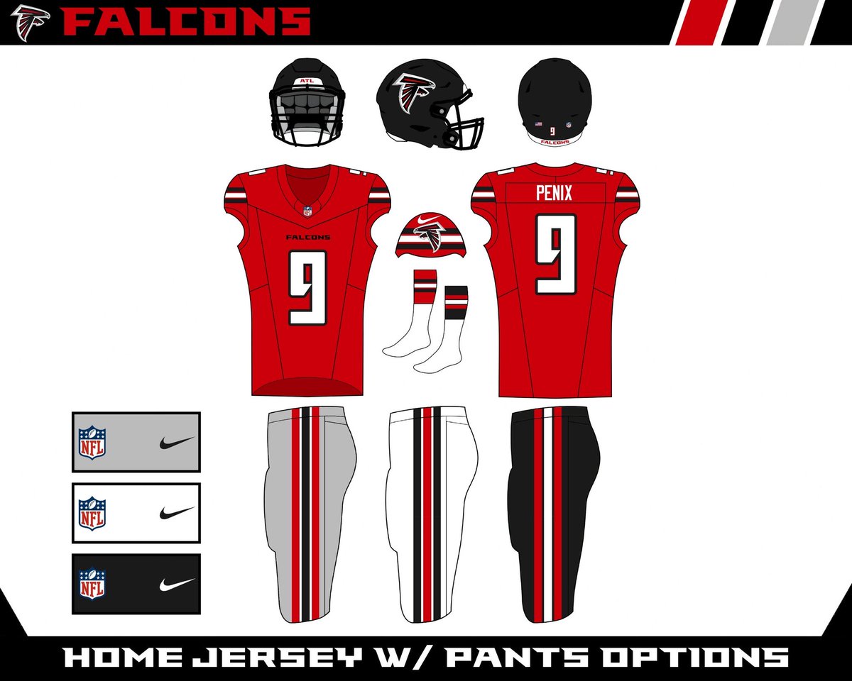 ZachCohenFB's tweet image. BY FAR the No. 1 answer I got for this on all platforms was the Falcons

Think my favorite concept for Atlanta so far still belongs to @hkmett51

I’m not a huge fan of gray + they should keep the current throwbacks in rotation, but lots to love with these