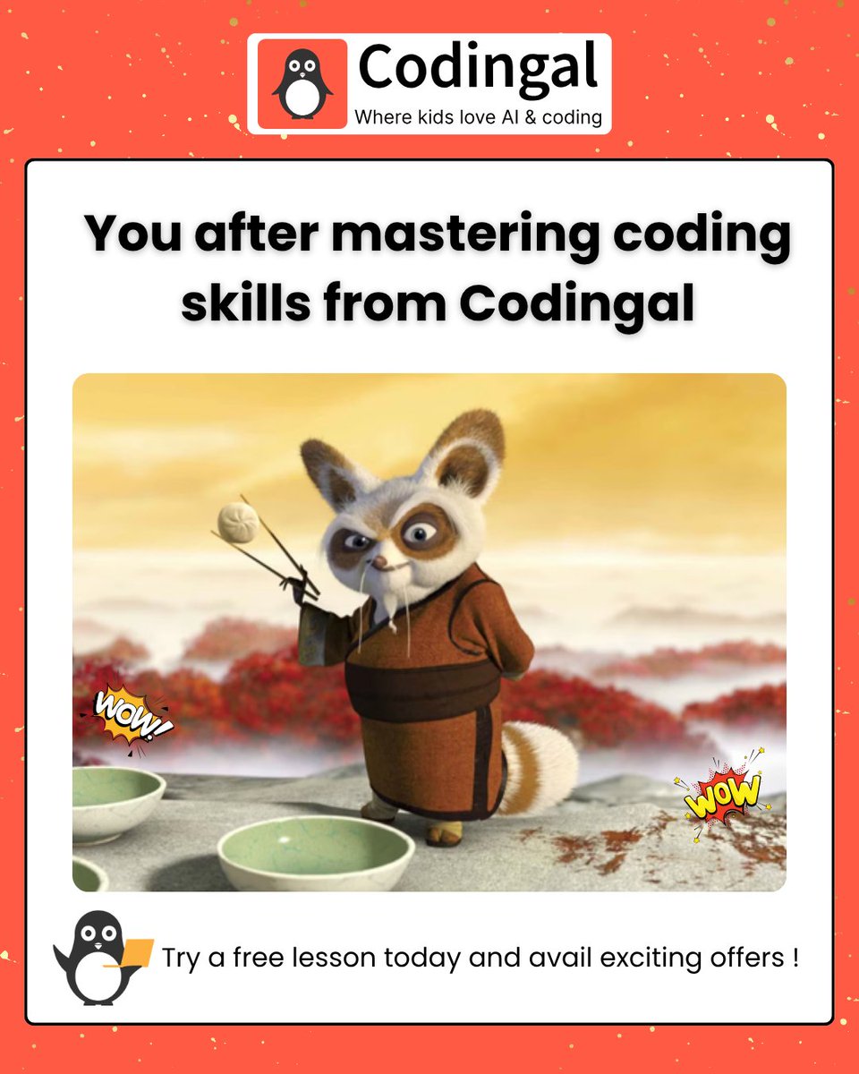 codingal's tweet image. ✅Show off your coding skills to your friends and be the smartest one in the group!😌
#Codingal #CodingEducation #Education #Coding
