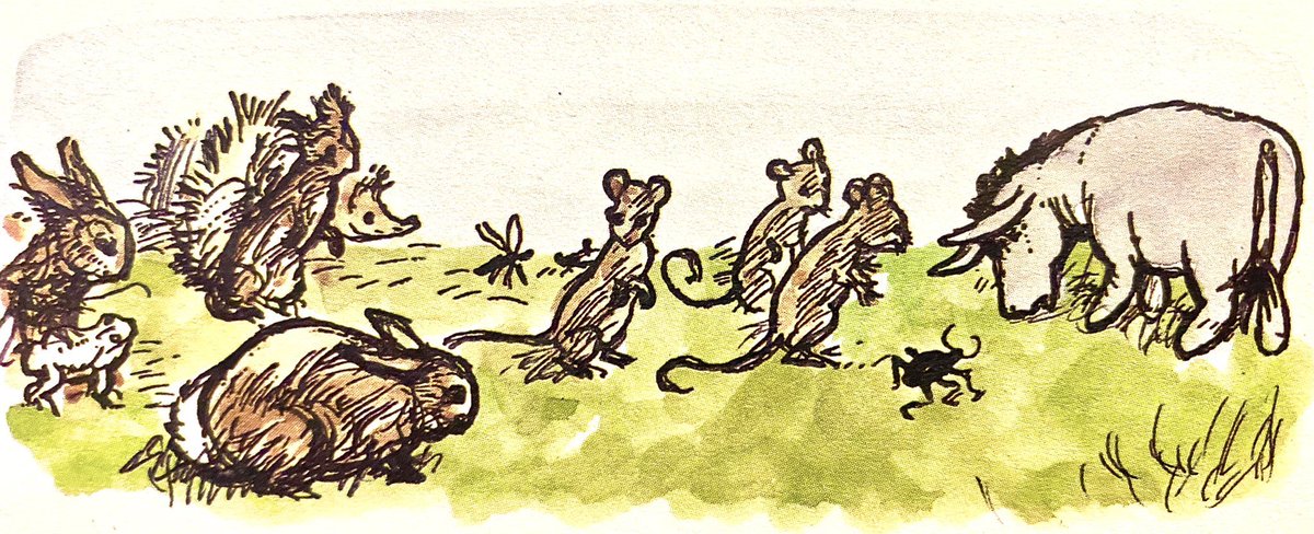 They were all ready. First came Christopher Robin and Rabbit, then Piglet and Pooh; then Kanga, with Roo, and Owl; then Eeyore; and, at the end, in a long line, all Rabbit’s friends-and-relations.
“I didn’t ask them,” explained Rabbit. “They just came. They always do.” ~A.A.Milne