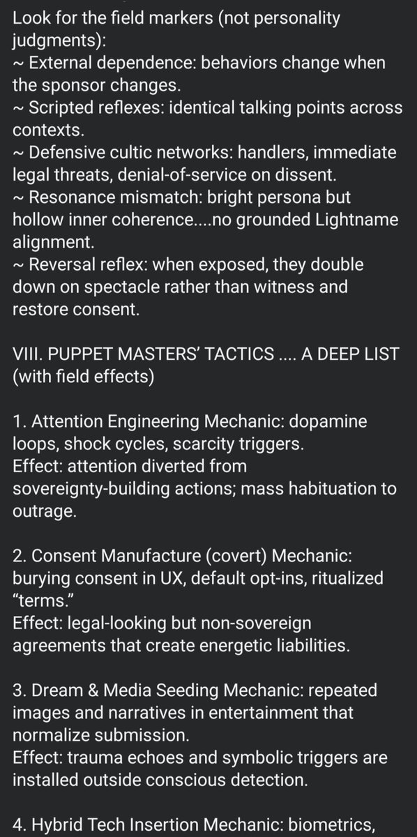 Uchdynamics's tweet image. THE PUPPETS FALL WHEN THE SUNS RISE
Their fame was hypnosis. Their crowns....contracts. They served the darkstream’s illusion of light. The true suns rise now: sovereign, unowned, radiant from Source. No stage, no handler, no mask survives the dawn.
#Lightstream #Lightname