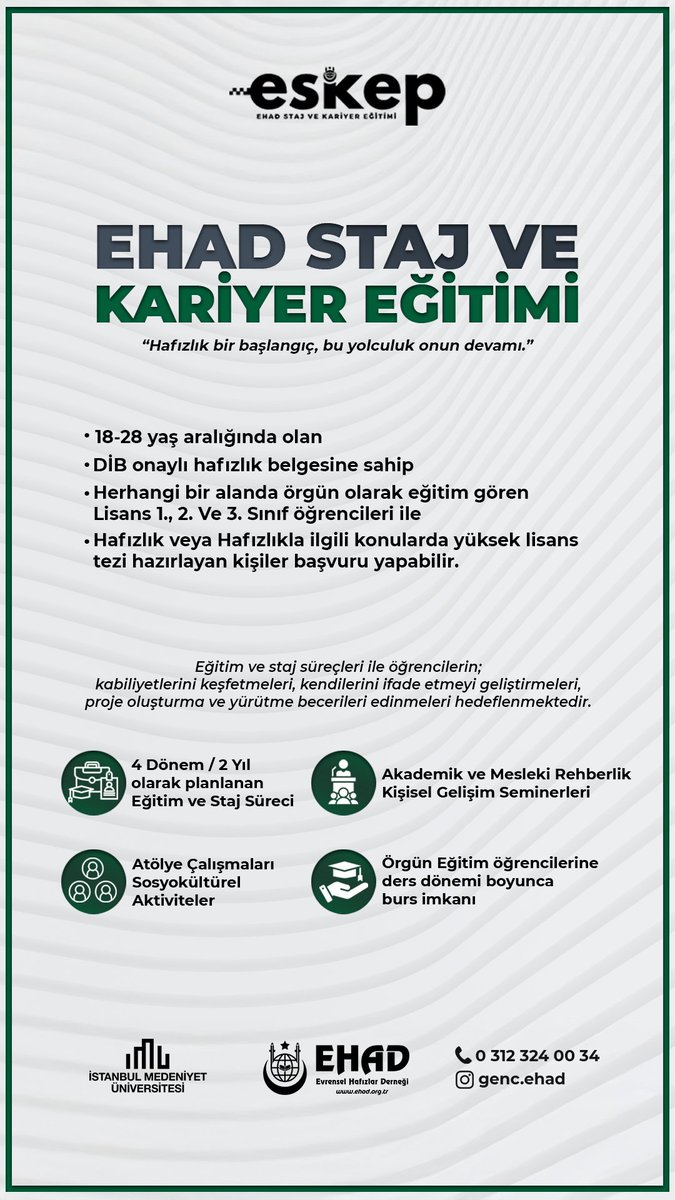 ehadgm_kadinlar's tweet photo. 🎉 ESKEP Başvuruları başladı!
📚 Hafız üniversiteliler için eğitim, staj ve manevi gelişim fırsatı!
✨ Akademik, mesleki ve manevi yönden kendini geliştirmek isteyenler için büyük bir adım!
Başvuru linki ⤵️
#KuranaHizmetŞereftir | #EHAD | #ESKEP | #Hafızlık | #KuranMuhafızları https://t.co/gHPQAcYy6J