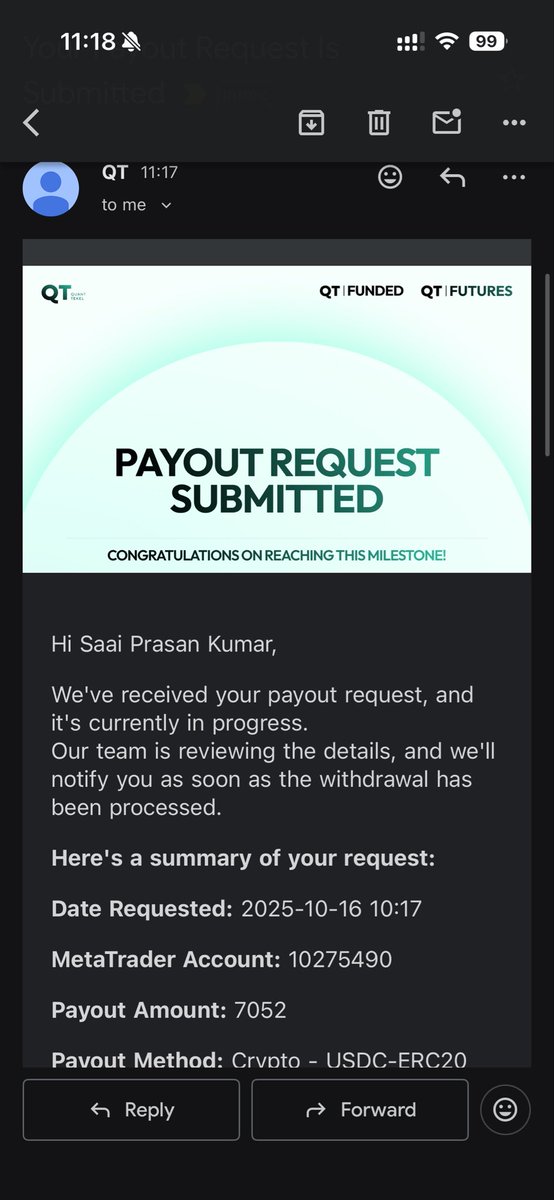 Another payout from <a href="/QtFunded/">QT | FUNDED</a> <a href="/AlexQuantTekel/">Alex</a> 🫡

Prime accounts are so easy to trade and get to payouts

Code UOT gives 50% off and a free account for a limited time