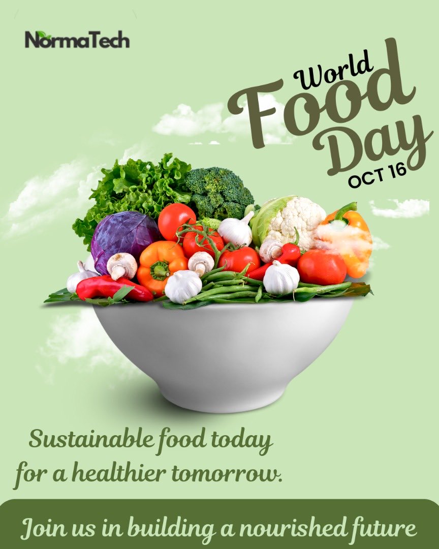 NormaTechgh's tweet photo. At NormaTech, we believe in solutions that nourish the world. Today, we celebrate sustainable food practices and a healthier, well-fed future.
“Sustainable food today for a healthier tomorrow.”
#WorldFoodDay #NormaTech #FoodForAll #HealthyLiving #SustainableAgriculture https://t.co/2akVgTJMHC