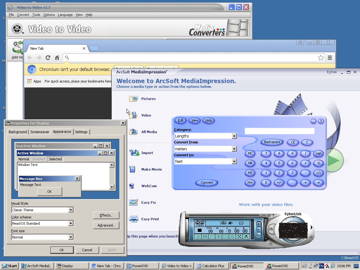 reactos's tweet image. Our Community member tompex reports that #ReactOS handles programs relatively well, those use windows of their own, but not system theme!
Here's a shot. Auxiliary window of CyberLink has a glitch.