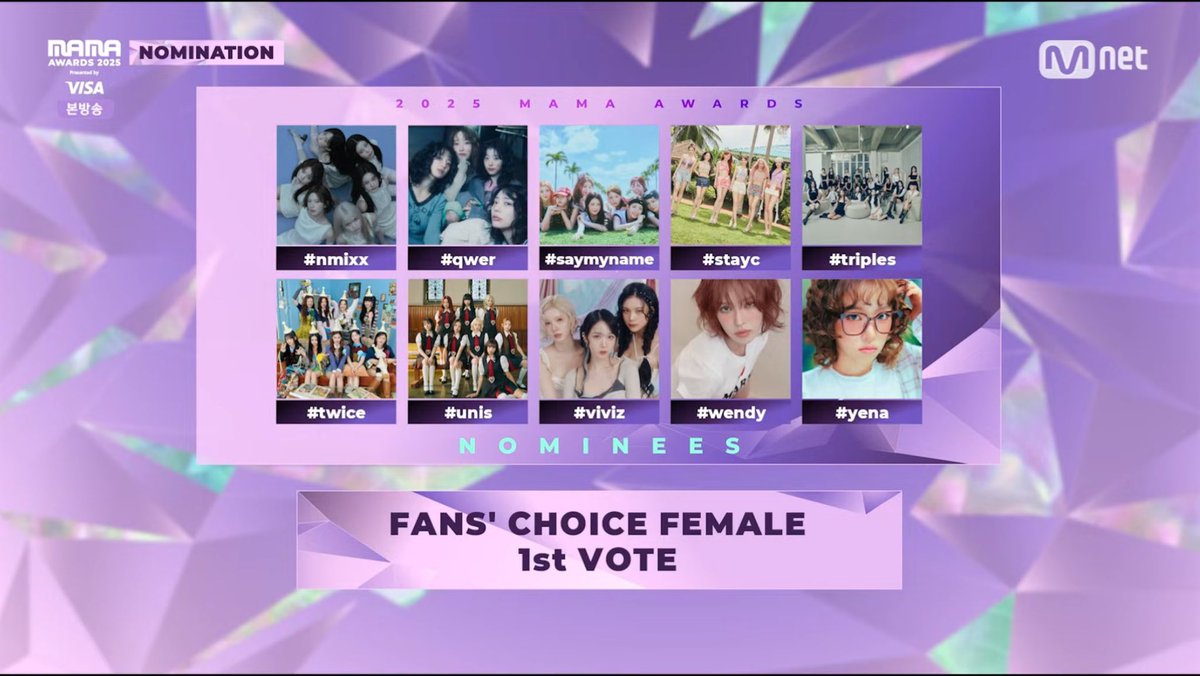 [📢]  

비비지가 2025 MAMA AWARDS FANS' CHOICE FEMALE 부문 수상 후보에 올랐습니다!

#비비지 #VIVIZ #2025MAMAVOTE