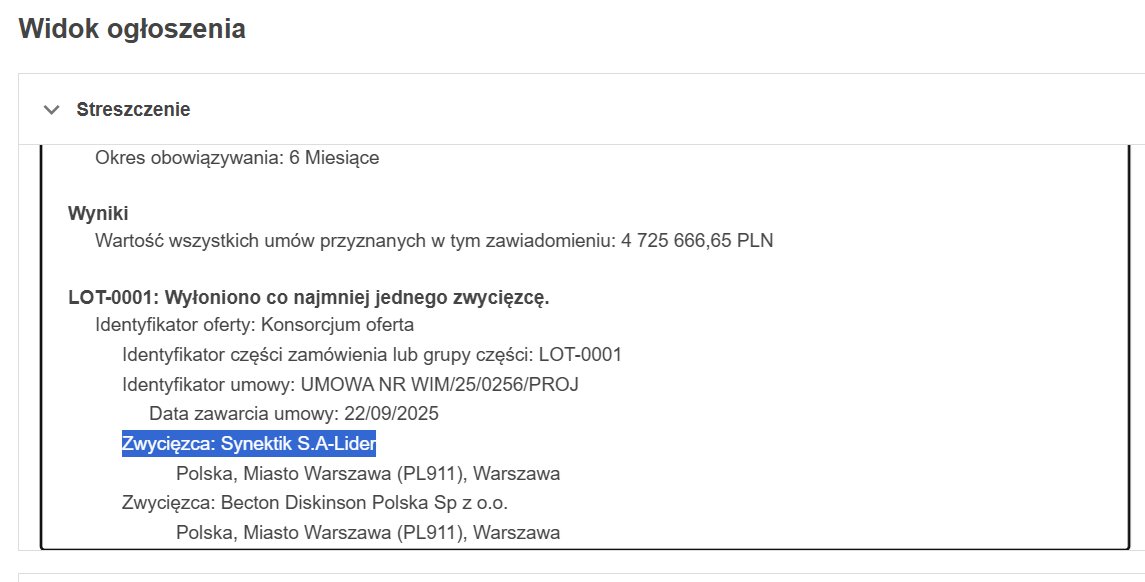 #Synektik kilka informacji zbiorczo

1. Wejherowo robot da Vinci ze startowym zestawem narzędzi, 9,3 mln PLN netto, informacja o wyborze oferty #SNT (wcześniej było o ruszeniu przetargu i najlepszej ofercie).

2. Wojskowy Instytut Medyczny w Warszawie, Dostawa robota do produkcji