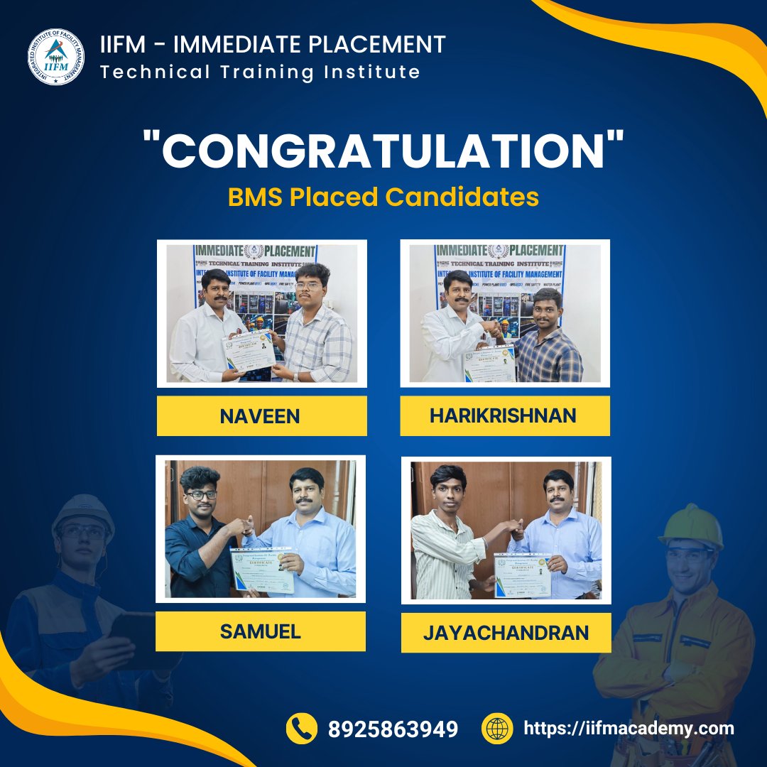 IIFM49903246's tweet image. 🎉 Congratulations to Our BMS Achievers! 🎉
Your success is our pride!
Join IIFM – Integrated Institute of Facility Management and kickstart your career with 100% placement support.
🌐 iifmacademy.com
📞 8925863949
#IIFM #BMSPlacement #FacilityManagement #IIFMAcademy