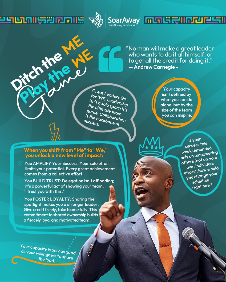 Ditch the 'ME', Play the 'WE' Game!  Leadership isn't a solo sport; it's the ultimate team game. Collaboration is the backbone of success. Your capacity isn't defined by what you can do alone, but by the size of the team you can inspire. 
#teamworkmakesthedreamwork #Collaboration