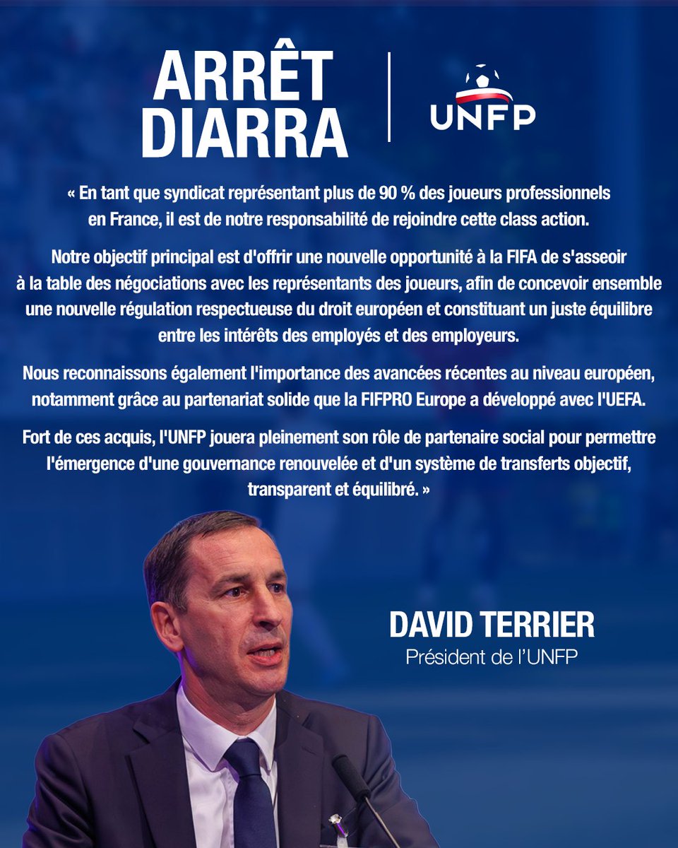 Si, à la suite de l'Arrêt Diarra, <a href="/UNFP/">UNFP</a> rejoint la class action "Justice for Players", c'est pour obtenir une réforme durable du système des transferts de @fifacom et une juste compensation pour les joueurs lésés depuis 2002 !