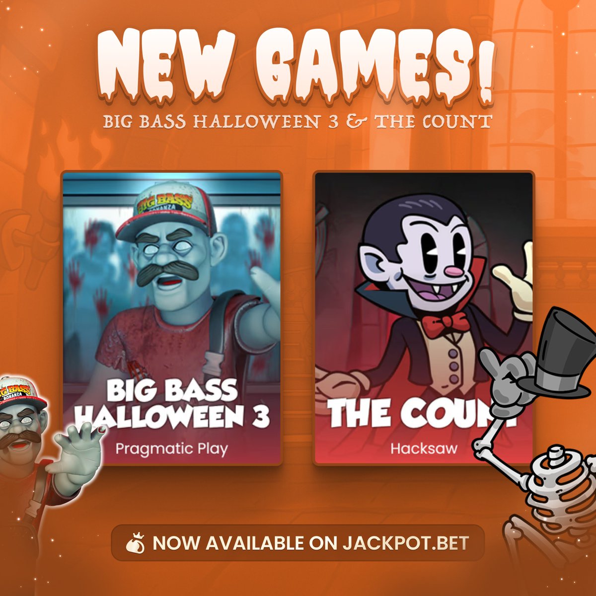 Big Bass Halloween 3 &amp; The Count have landed! 🧟🧛

To celebrate, we're giving away 100 FREE SPINS🎉

How to Enter:
1⃣ Like + Repost
2⃣ Follow
3⃣ Comment your favourite slot