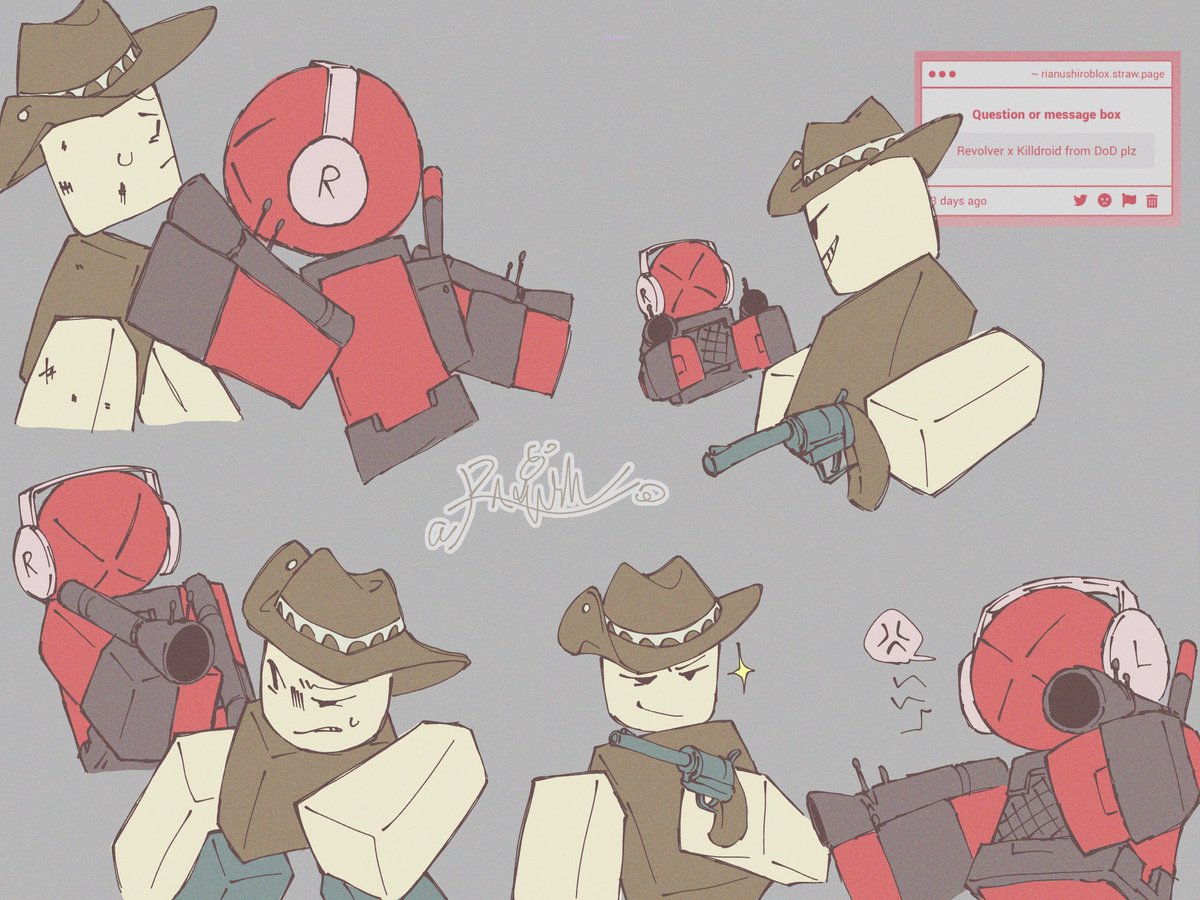 RobloxRianushi's tweet image. Fight!!! 💥🔫
(Thanks for the request!!)

#dieofdeath #dieofdeathfanart #killdroid #revolver