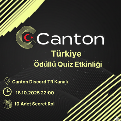 CantonNetwrkTR's tweet image. Merhaba @CantonNetwork Türkiye Topluluğu 🇹🇷
Bu Cumartesi saat 22:00’de Discord TR kanalında düzenlenecek Canton Quiz Etkinliği başlıyor!
Etkinlik sonunda 10 adet özel “Secret Rol” dağıtılacak.
📅 Tarih: 18.10.2025 Cumartesi
🕐 Saat: 22:00 (TR Saati)
📍 Yer: Canton Network…