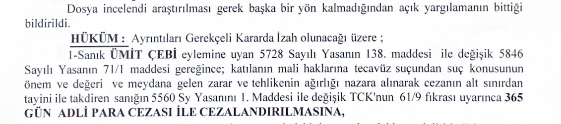 Ümit Çebi, muhacir düşmanı Kılıçdaroğlu’nun kuyrukçuluğunu yaparken,
müvekkilimiz Grup Yürüyüş’ün pak ezgisini izinsiz ve iz’ansız bir şekilde kullandığı için kendisi hakkında şikayetçi olmuştuk. 

Bugün Bakırköy 2.FSHC mahkemesince cezaya mahkum edildi.
