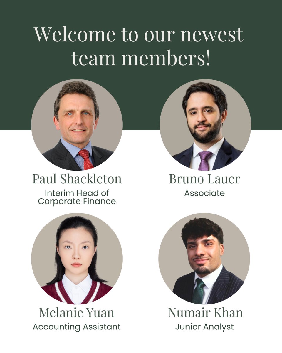 FirstSentinelCF's tweet image. Over the past six months, we welcomed Paul Shackleton, Bruno Lauer, Melanie Yuan, and Numair Khan to the team.

Their addition strengthens our commitment to delivering expert service across corporate finance, advisory, and capital markets. Looking forward to the great work ahead!