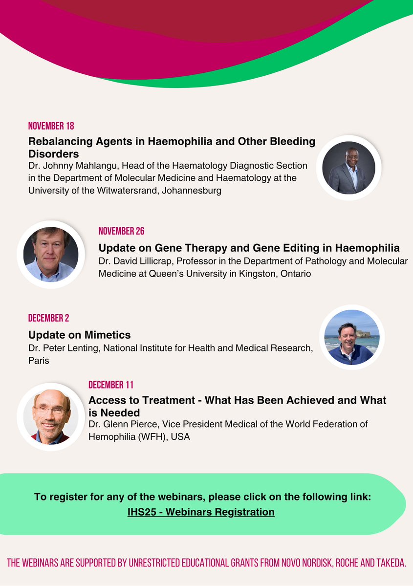 IrishHaemophiliaSoc (@haemophiliairl) on Twitter photo Our new clinical webinar series for inherited bleeding disorders starts later this month. We invite clinicians, patient organisation representatives and IHS members to attend and learn about a variety of important topics. <a href="/Brianhemophilia/">Brian O Mahony</a>
Register here: conferenceorganisers.ie/ihs25-webinar-… Our new clinical webinar series for inherited bleeding disorders starts later this month. We invite clinicians, patient organisation representatives and IHS members to attend and learn about a variety of important topics. <a href="/Brianhemophilia/">Brian O Mahony</a>
Register here: conferenceorganisers.ie/ihs25-webinar-…