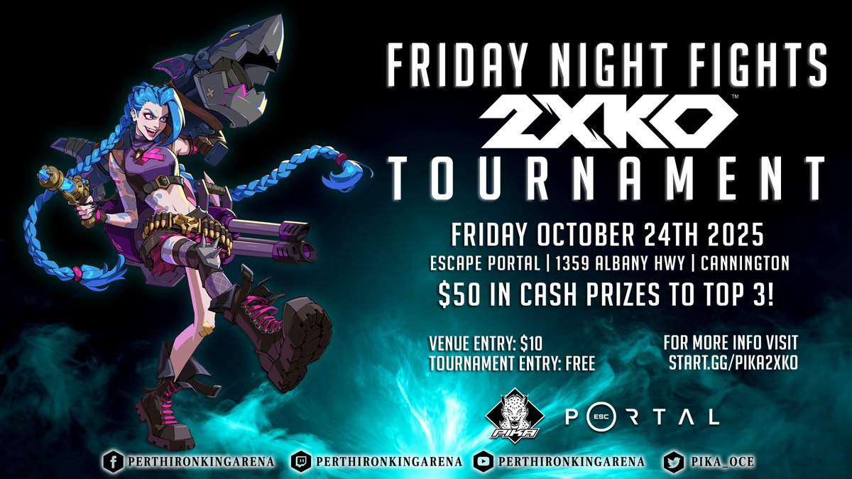 At Friday Night Fights on October 24th we're running a 2XKO tournament! We need to run this on community laptops &amp; micro PCs, so please let us know if you can bring a set up. Tournament entry is free after paying venue entry, $50 gets split between top 3.

start.gg/pika2xko