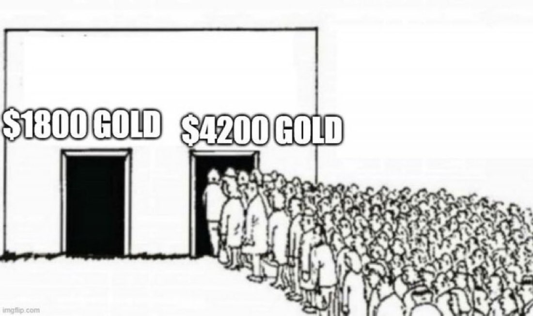 $1800 Gold is $111,000 Bitcoin. Everyone is bearish and no one is buying.

Once Bitcoin catches bid, everyone will be lining up to buy it.