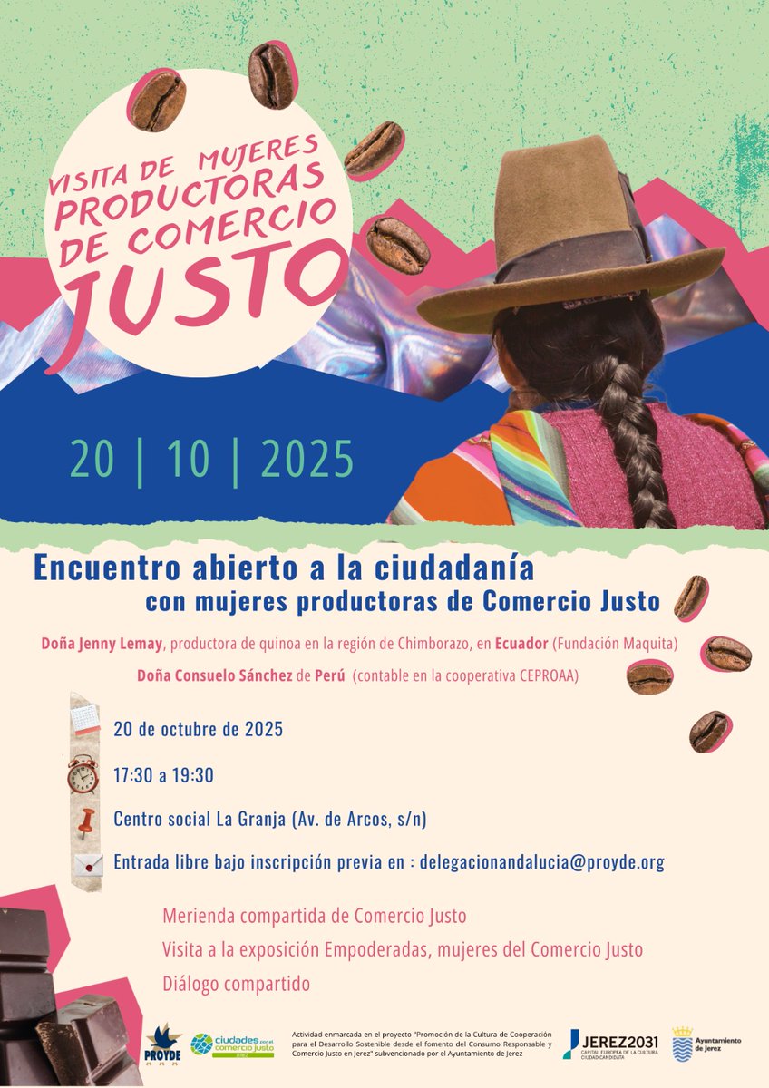 El próximo lunes tenemos un encuentro con Jenny y Consuelo, jóvenes productoras de #ComercioJusto de Perú y Ecuador, que nos contarán de manera directa la incidencia del CJ en las comunidades del Sur Global.