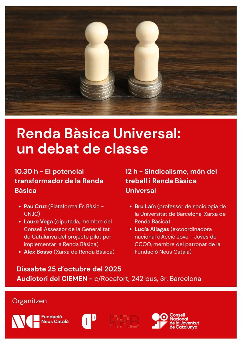 Consell Nacional de la Joventut de Catalunya (@cnjcat) on Twitter photo La Renda Bàsica Universal és una oportunitat per tornar a començar: per començar a revertir la precarietat i les condicions de vida de moltes persones. 
No us perdeu aquesta jornada!
🗓 25 d'octubre
🕥10:30 h
📍Auditori d'<a href="/elciemen/">CIEMEN</a> La Renda Bàsica Universal és una oportunitat per tornar a començar: per començar a revertir la precarietat i les condicions de vida de moltes persones. 
No us perdeu aquesta jornada!
🗓 25 d'octubre
🕥10:30 h
📍Auditori d'<a href="/elciemen/">CIEMEN</a>
