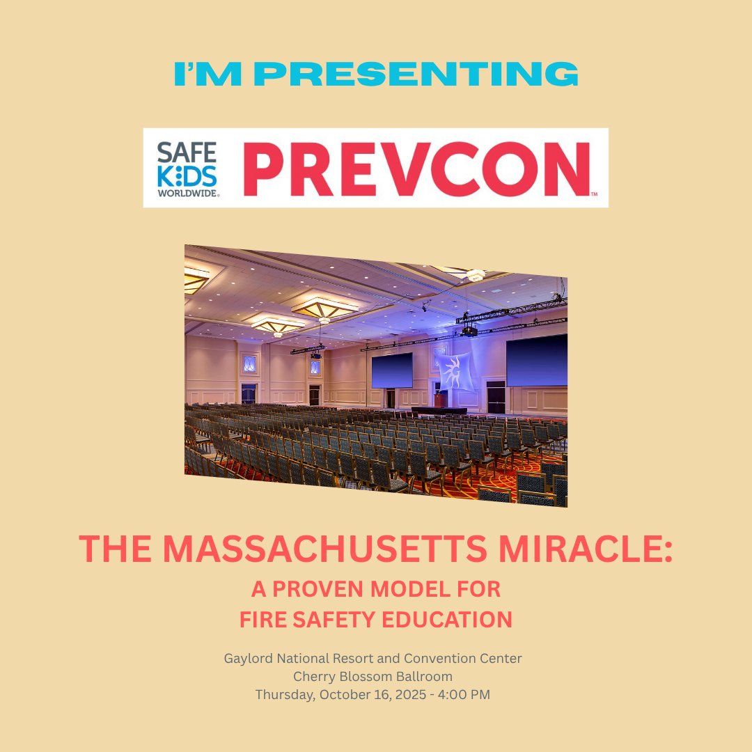 Thrilled to Share the "Massachusetts Miracle" at PrevCon!

I'm incredibly honored to be presenting at <a href="/safekids/">Safe Kids Worldwide</a> Childhood Injury Prevention Convention (PrevCon) this year!

My presentation, "The Massachusetts Miracle: A Proven Model for Fire Education," will dive into the