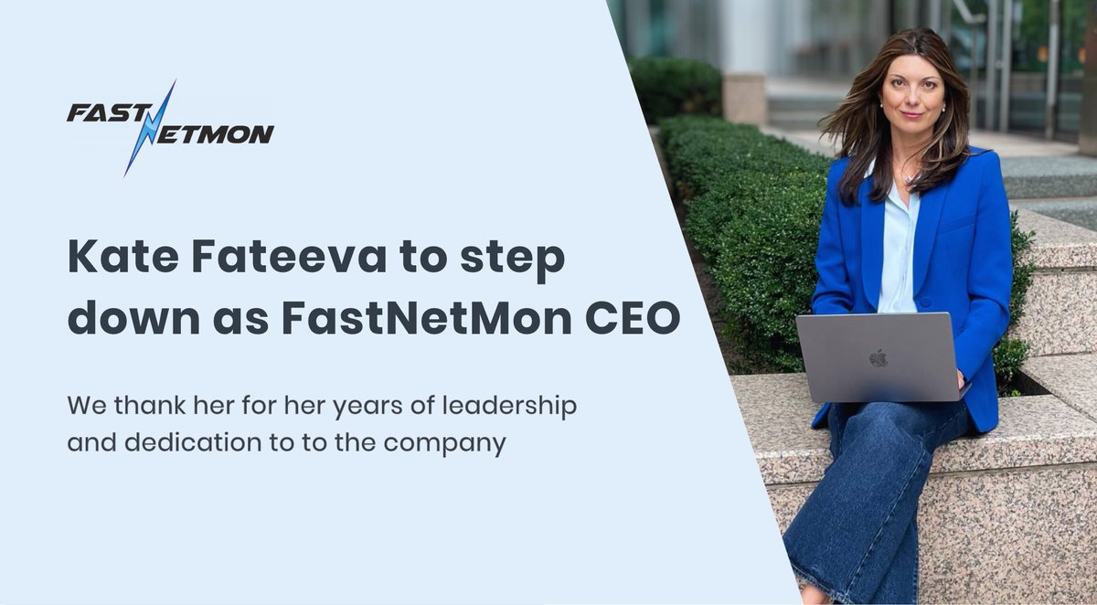 Leadership transition at FastNetMon: CEO Kate Fateeva will step down on Oct 24.
Her vision, dedication, and leadership shaped the company and its community

Pavel Odintsov, co-founder, will take over

Read Kate’s story about the early days of FastnetMon:
eu1.hubs.ly/H0nMjvt0