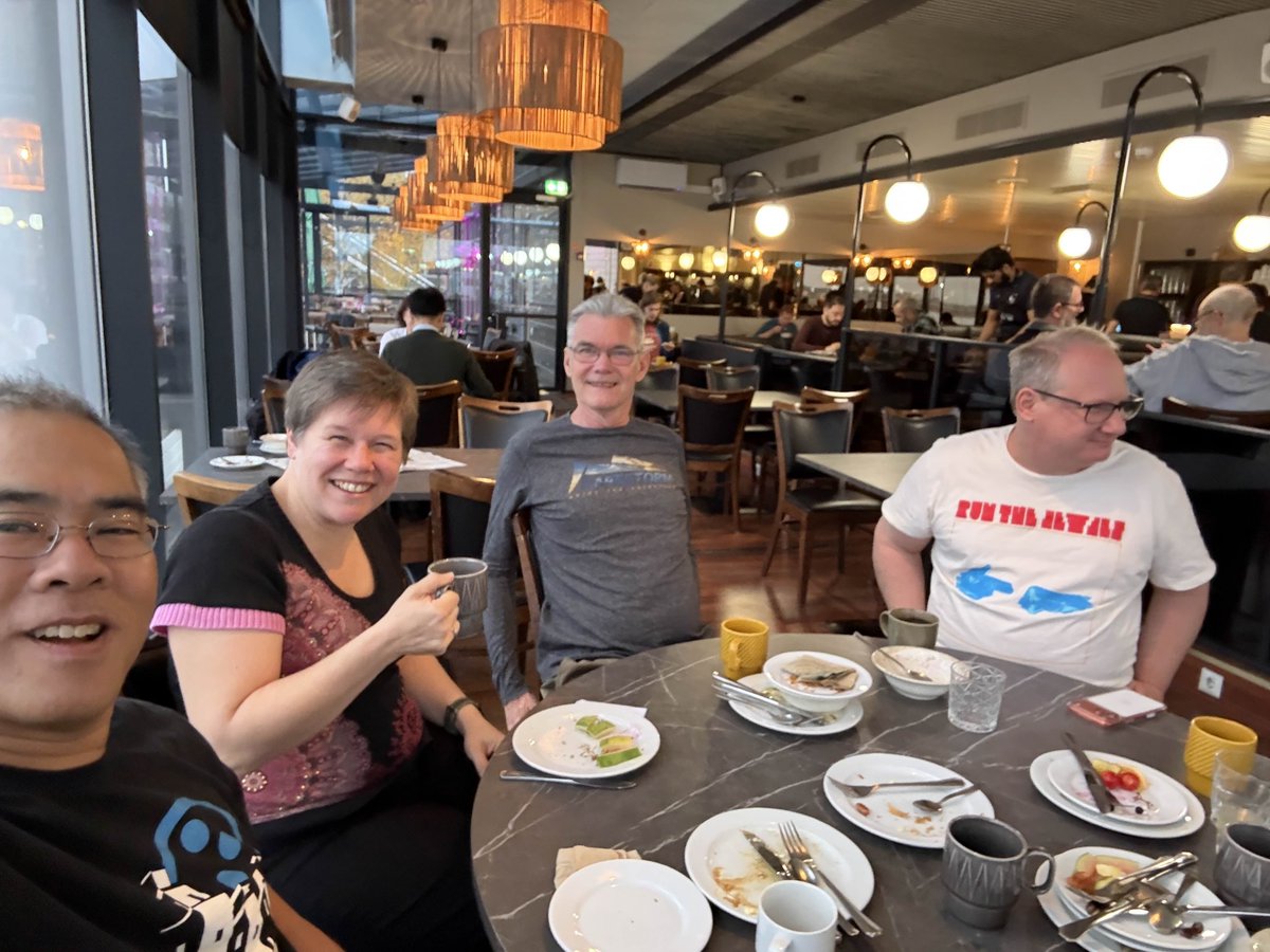 plone's tweet photo. ⚡️Day 4 — let’s keep the momentum going! 💙

After an amazing first talk day, sushi feast 🍣, teppanyaki, and Georgian food, we’re back for round two!✨

Coffee is fueling creativity ☕🚀

Here’s to another day of inspiring talks! 💬💡

#plone #ploneconf2025 #PyConFinland https://t.co/P8S7f2uhOD