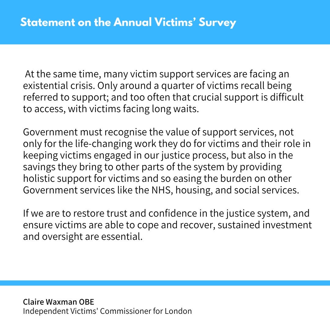 LDNVictimsComm's tweet image. Hugely insightful research from @VictimsComm highlighting why hearing victims’ voices is vital to improving our justice system. I’m committed to building on this important work when I begin my term in January.

Read my full statement on the Victims’ Survey ⬇️
