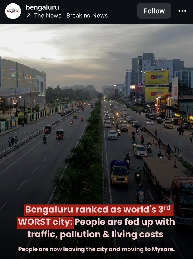 shreyacasmalert's tweet image. It's not just traffic - food quality, water quality really messed up with my health and now when I've left BLR I can feel the improvement.
While BLR is no doubt a gold place for career growth but it's useless if your health itself takes a hit.