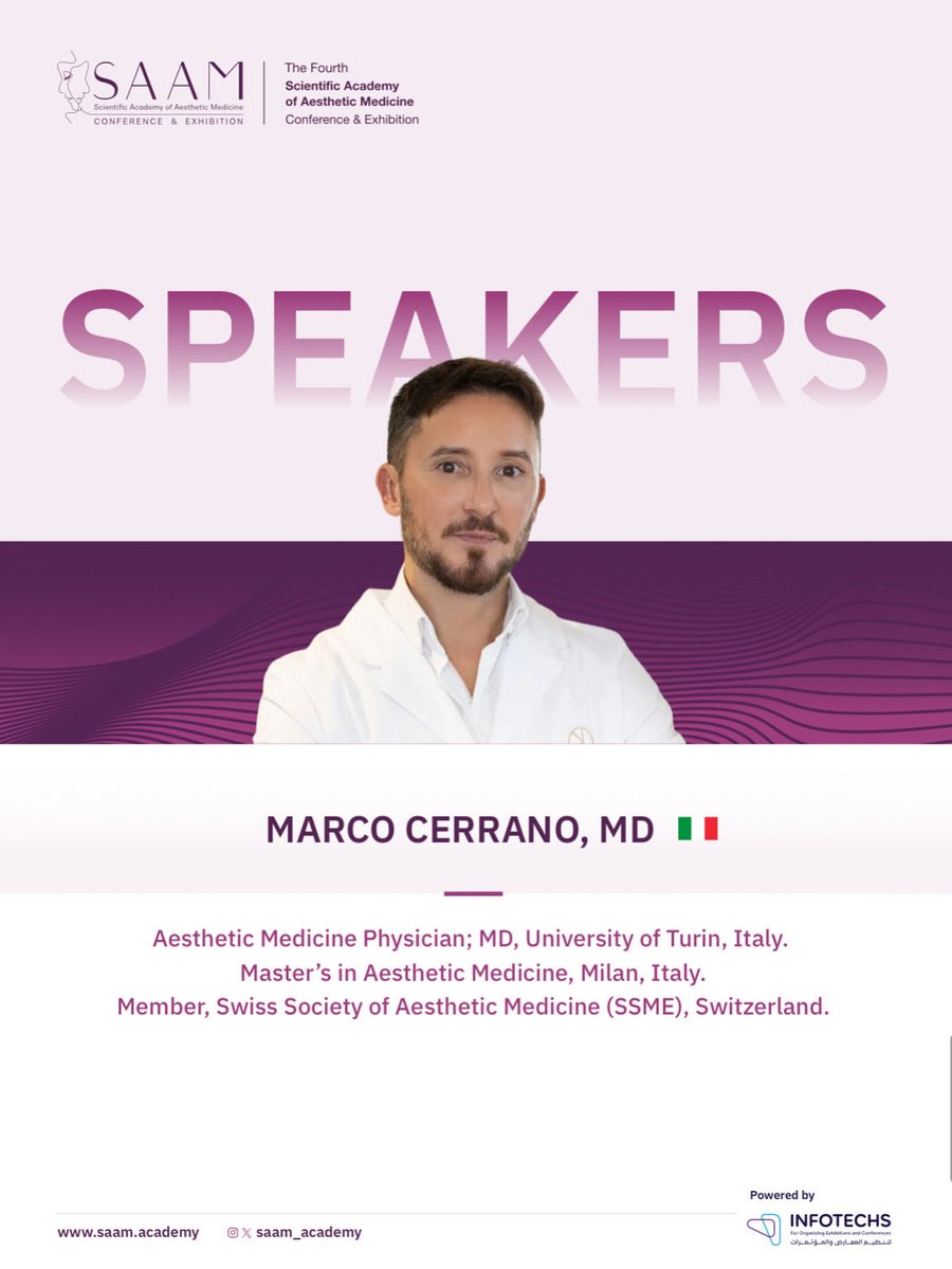 Dr. Marco Cerrano will be speaking at SAAM2025! 🎙️

Get ready for inspiring lectures, live workshops, and great networking in aesthetic medicine ✨

🔗 Register Now: saam.academy/register/

🗓 November 6-8, 2025
📍 Fairmont Hotel, Riyadh, SA

#SAAM2025 
#Dermatology