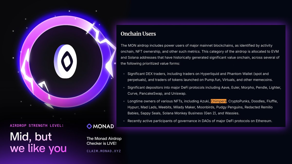 natesonchain's tweet image. The @ChimpersHQ team are always working for holders, recently securing a @monad airdrop for their community.