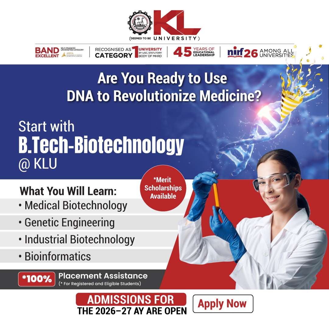 kluniversity's tweet image. Join the B.Tech in Biotechnology at KLU, 
Explore Genomics, Gene Therapy &amp;amp; Biopharma while mastering DNA tech to engineer the future of healthcare.

kluniversity.in/admissions-202…

#KLUniversity #BTechBiotechnology #FutureOfScience #BioInnovation #BiotechRevolution