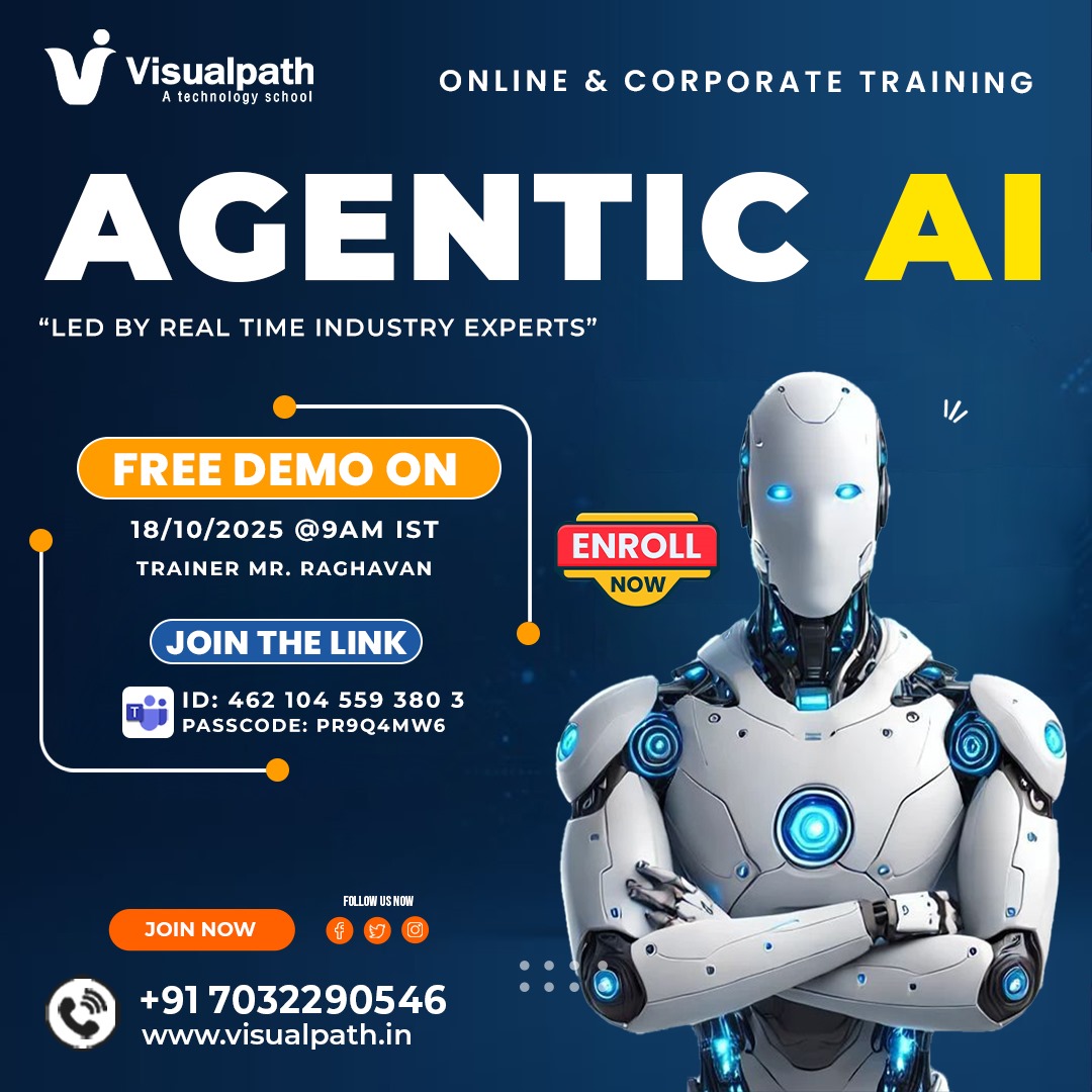 VisualpathPro's tweet image. 🚀 𝗙𝗿𝗲𝗲 𝗢𝗻𝗹𝗶𝗻𝗲 𝗗𝗲𝗺𝗼: 𝗔𝗴𝗲𝗻𝘁𝗶𝗰 𝗔𝗜 𝗧𝗿𝗮𝗶𝗻𝗶𝗻𝗴 🚀
📅 Date: 18/10/2025 🕘 Time: 9 AM IST
💻 Join Here: bit.ly/3W5rxmj
🔑 Meeting ID: 462 104 559 380 3 | Passcode: pr9Q4MW6
📞 𝗖𝗮𝗹𝗹/𝗪𝗵𝗮𝘁𝘀𝗔𝗽𝗽: wa.me/c/917032290546
