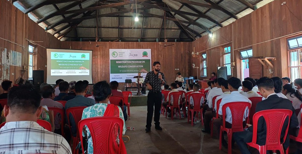 Wildlife Trust of India, in collaboration with the Forest Department, conducted a sensitisation programme for more than 70 participants on wildlife conservation focussing on Chinese pangolins at Noney, Manipur.
Supported by <a href="/PangolinCrisis/">Pangolin Crisis Fund</a>, <a href="/ManipurForest/">Forest Manipur</a>

wti.org.in/news/wti-and-n…