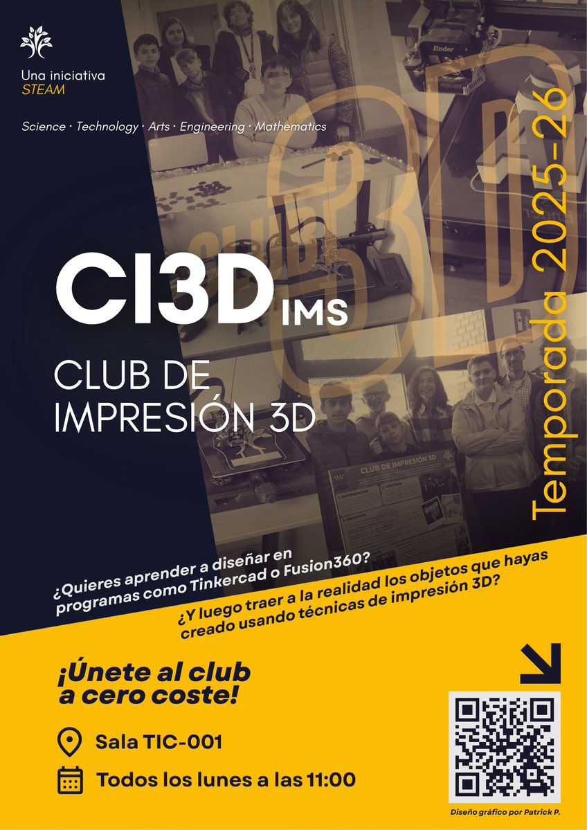 ¡El Club de impresión 3D ya está de vuelta!🥳
Si te gusta la tecnología y en especial la impresión 3D, ven al aula 001 (enfrente de cafetería) los lunes en el recreo de las 11h.
Es gratis, sin compromiso de asistencia y conocerás a compañeros de otros cursos son tus mismos gustos