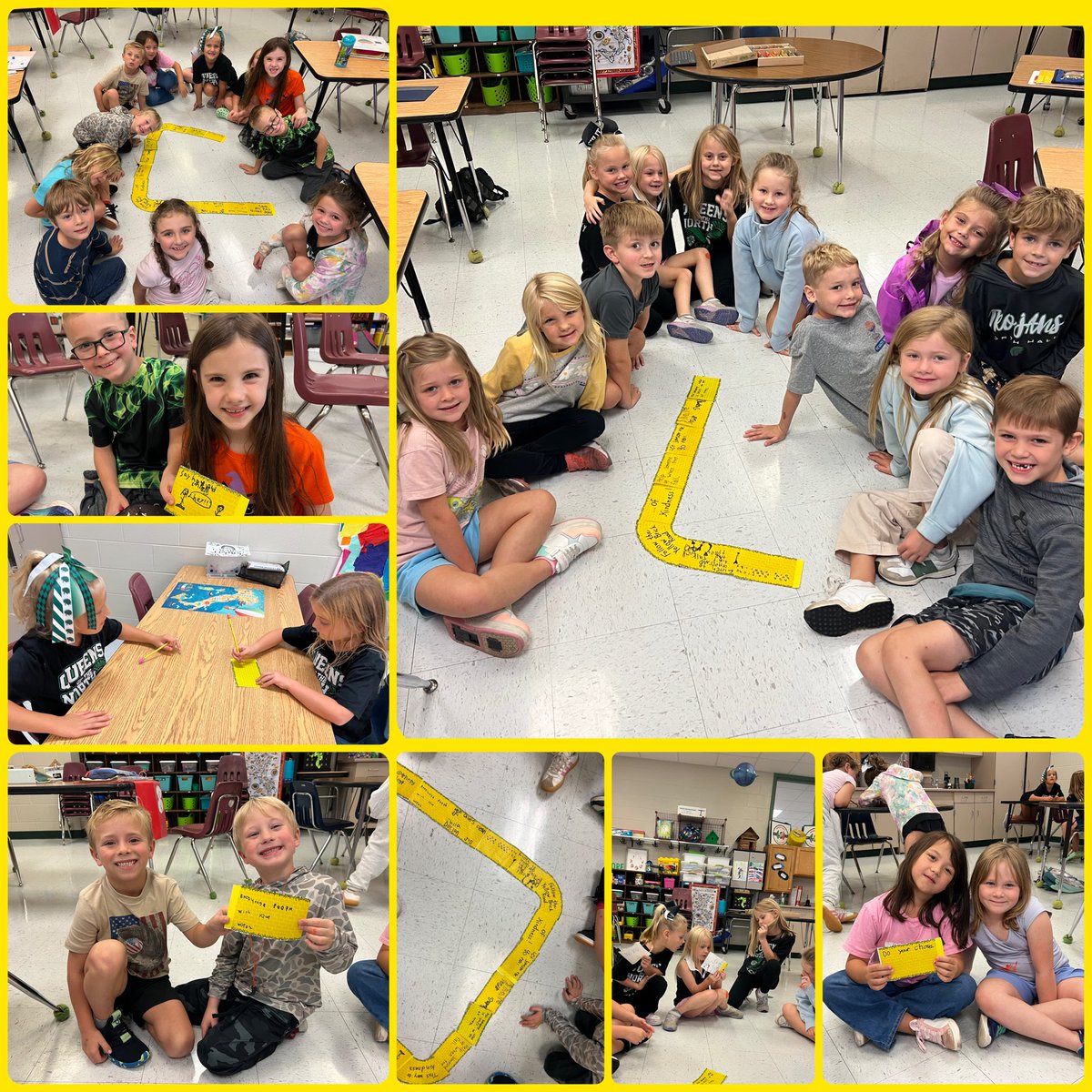 In our Nature of Color unit first graders created their own Yellow Brick Road of kindness.  Stop outside our door to get some ideas on how to show others kindness today! 💛