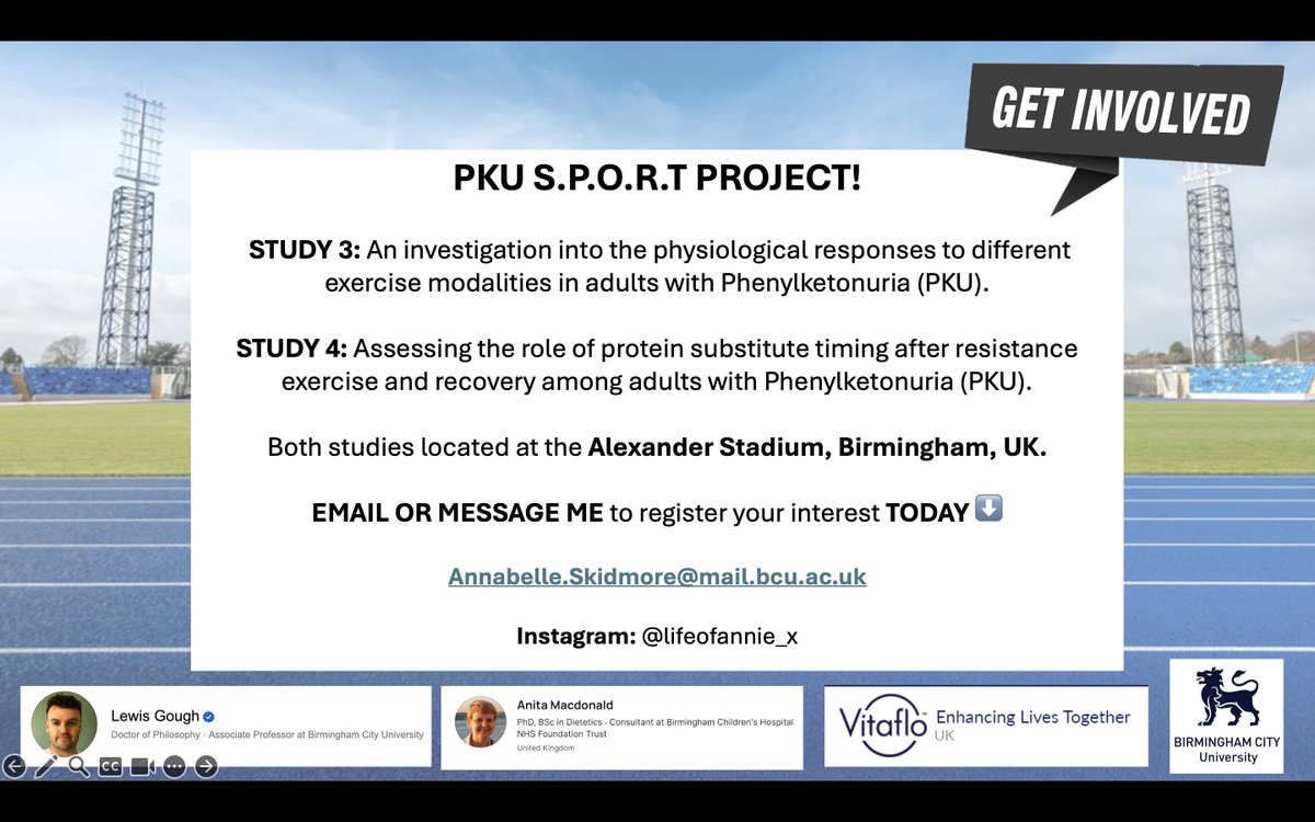 WE NEED THE RESEARCH BUT I NEED YOU...
For the next study of my PhD to take place and get this much needed research, I need YOU!  If you have PKU, are aged 18 or over (UK based) and do regular activity please give me a message or email Annabelle.Skidmore@mail.bcu.ac.uk Thank you!