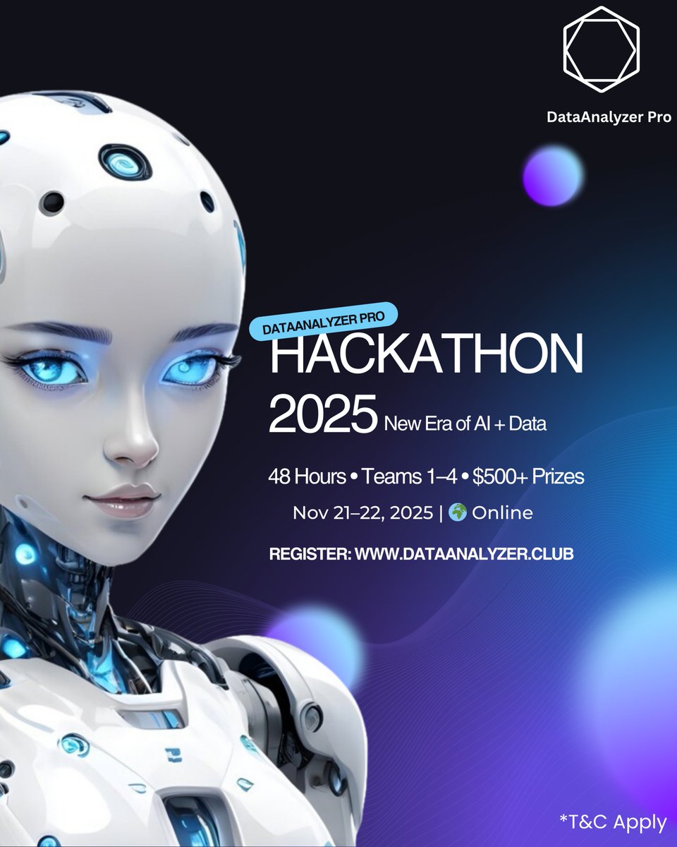 DataanalyzerPro's tweet image. Ready to ship? 
48-hour online hackathon (Nov 21–22, 2025) with prizes $500+ and hire pathways
—register today: dataanalyzer.club 
#HackToHire #Innovation #CodeChallenge #DataAnalytics #CareerOpportunities