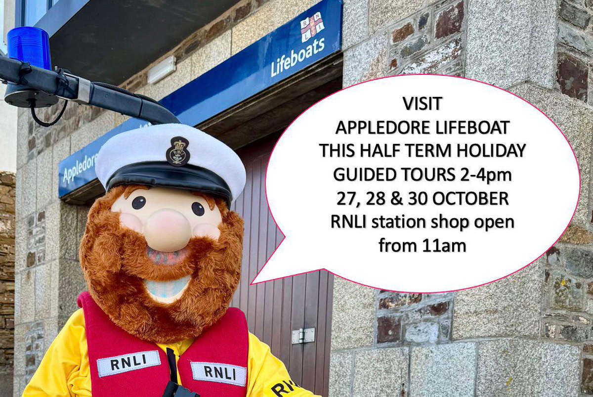 🚨 Looking for something fun this half term?
Come visit Appledore Lifeboat Station! 🚤🧡
📅 Guided Tours: 2–4pm on 27, 28 &amp; 30 Oct
🛍️ RNLI Shop open from 11am
📍 Meet the crew &amp; explore behind the scenes!
#RNLI #Appledore #HalfTermFun #SupportLifeboats