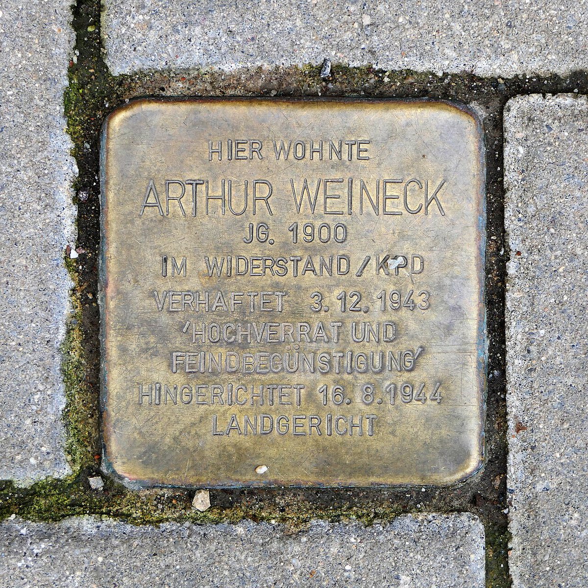 Arthur Weineck wurde 1933 im KZ Hohnstein inhaftiert. 
Nach seiner Entlassung schloss er sich dem antifaschistischen Widerstandskampf an. 
Im Dezember 1943 von der Gestapo verhaftet, wurde er am 30. Juni 1944 zum Tode verurteilt und am 16. August 1944 in Dresden ermordet.