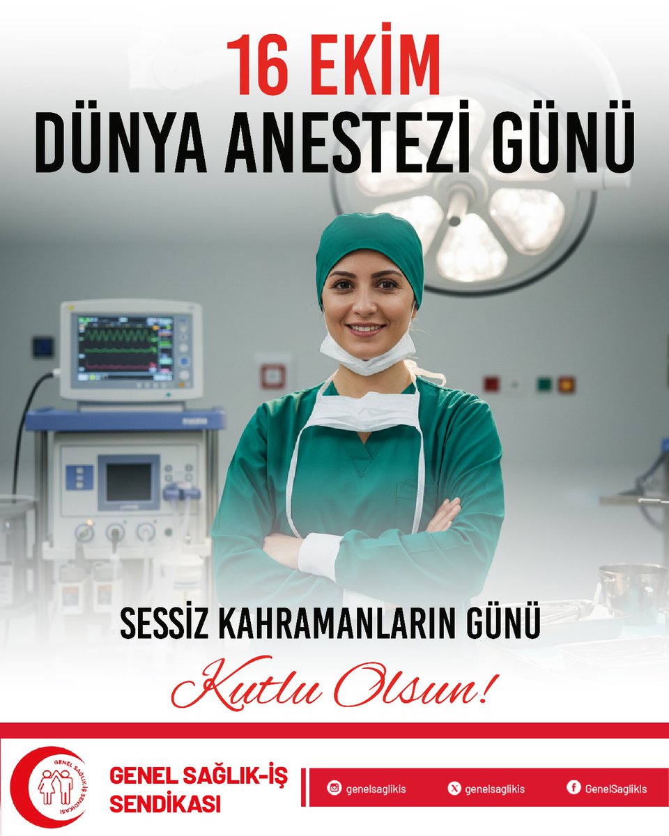 Genel Sağlık-İş olarak ameliyat süreçlerinde, hastaların güvenliği ve konforu için özveriyle çalışan tüm anestezi uzmanlarımızın ve teknikerlerimizin gününü kutluyoruz.
#DünyaAnesteziGünü #GenelSağlık #SağlıkEmekçileri

genelsaglikis.org.tr
📍Gazi Mustafa Kemal Bulvarı No: