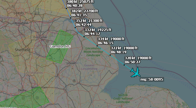 Andyyyyrrrr's tweet photo. 06:52 RAKE 55 USAF KC-135/R Stratotanker
Inbound RAF Mildenhall #EGUN from Powidz AB #EPPK after AR with a #P8
Looking to take up holding over waypoint #DOLAS at FL200 as the visibility/weather at Mildenhall is currently too poor
Working Swanwick 270.050
#RAKE55 Tail : 58-0095 https://t.co/OYqK5168Kp