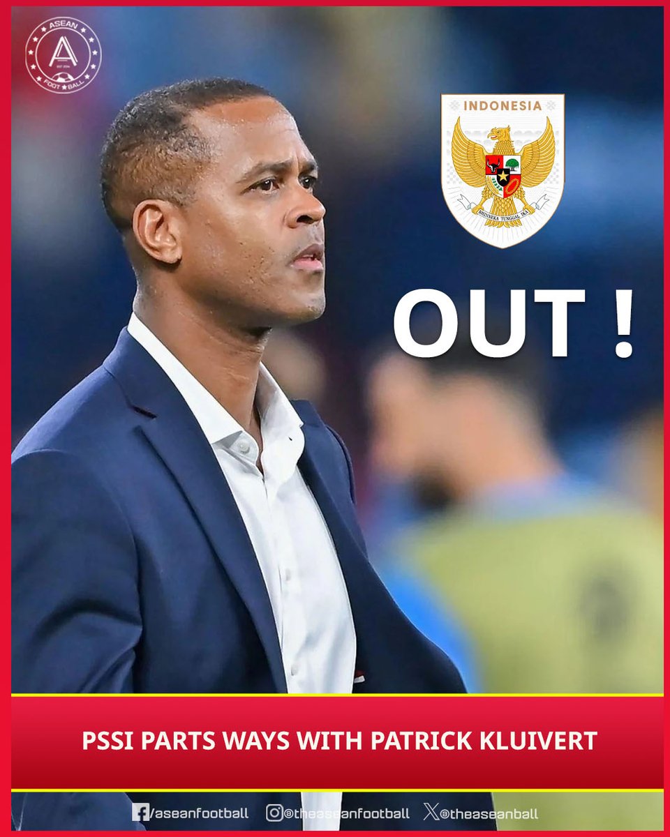 🚨BREAKING

🇮🇩 The Football Association of Indonesia (PSSI) has officially terminated the contract of Head Coach Patrick Kluivert.

The decision also includes the dismissal of the entire Dutch coaching team, including U23 Indonesia Head Coach Gerard Vandenberg.

#PSSI️