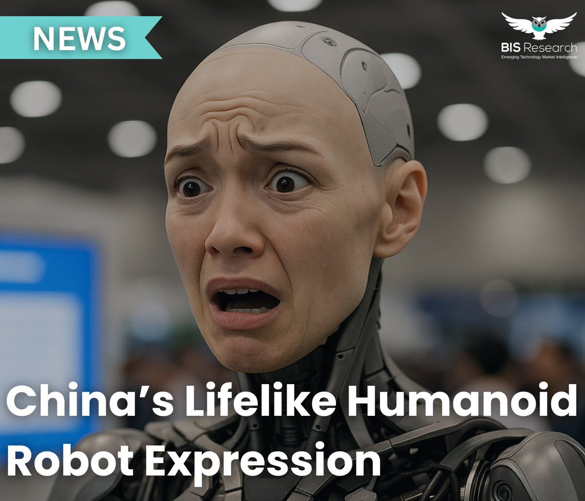BISResearch's tweet image. China’s AheadForm unveils a #humanoidrobotics head capable of ultra-realistic facial expressions blinking, glancing & emoting via synchronized bionic actuation algorithms & self-supervised #AI control.
#humanoidrobot #RoboticsInnovation #Robotics #Robots #Automation #technology