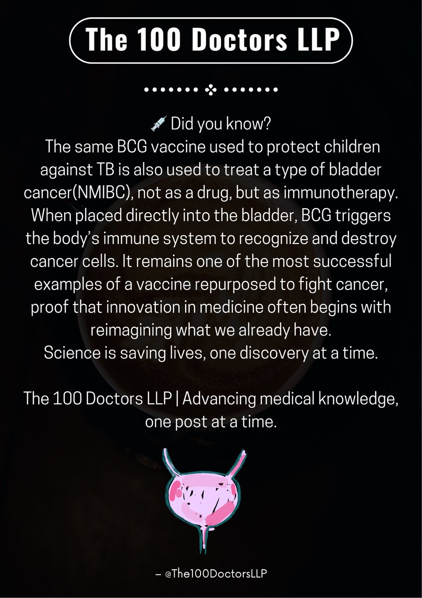 The100Doctors's tweet image. 𝐖𝐡𝐞𝐧 𝐚 𝐓𝐁 𝐯𝐚𝐜𝐜𝐢𝐧𝐞 𝐟𝐢𝐠𝐡𝐭𝐬 𝐜𝐚𝐧𝐜𝐞𝐫: 𝐭𝐡𝐞 𝐩𝐨𝐰𝐞𝐫 𝐨𝐟 𝐁𝐂𝐆 𝐢𝐧 𝐍𝐌𝐈𝐁𝐂.

BCG: from tuberculosis prevention to bladder cancer defense.
A 100-year-old therapy still teaching modern oncology new lessons...