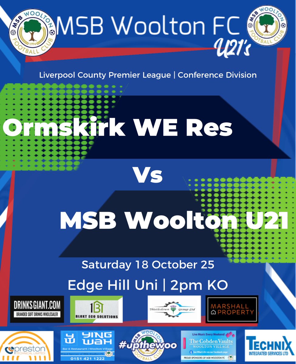 MSBWOOLTONFC's tweet photo. A look ahead to the weekend &amp;  the 1sts are on their travels up to @BacupBoro in the @nwcfl 

Friday night football for the reserves in LCPL with a league game against Grenadier FC

No game for the U23’s, but a visit to Edge Hill Uni for the U21’s (vs Ormskirk WE Res)

#upthewoo https://t.co/tRRol6Y738