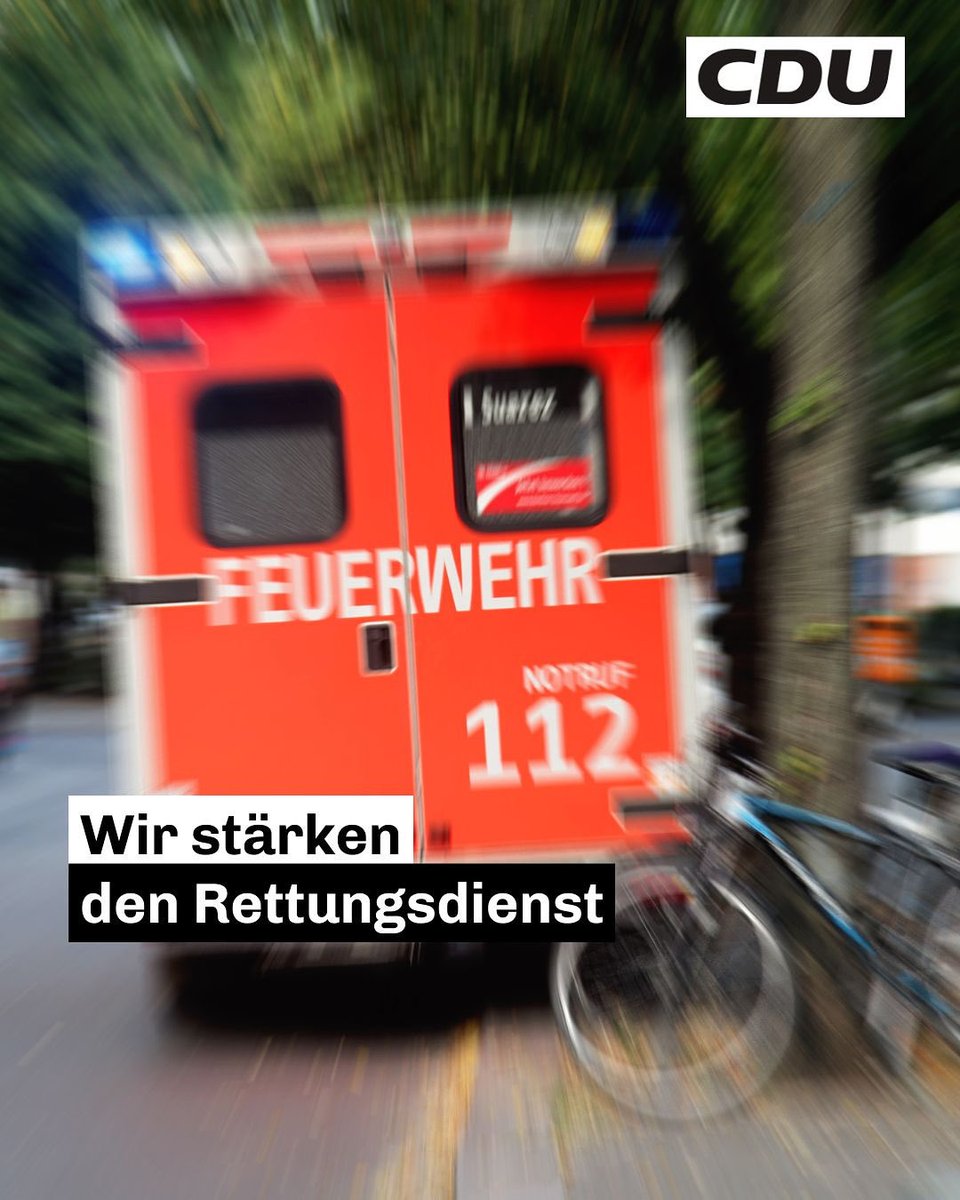 cduberlin's tweet photo. Mit der 4. Änderung des Rettungsdienstgesetzes entlasten wir die Einsatzkräfte und sorgen für bessere Hilfe im Notfall.

✅ Rettungswagen bleiben frei für echte Notfälle.
✅ Missbrauch des Notrufs wird bestraft: wer blockiert, zahlt.

(1/2) 👇 https://t.co/i4hOUmgKsM