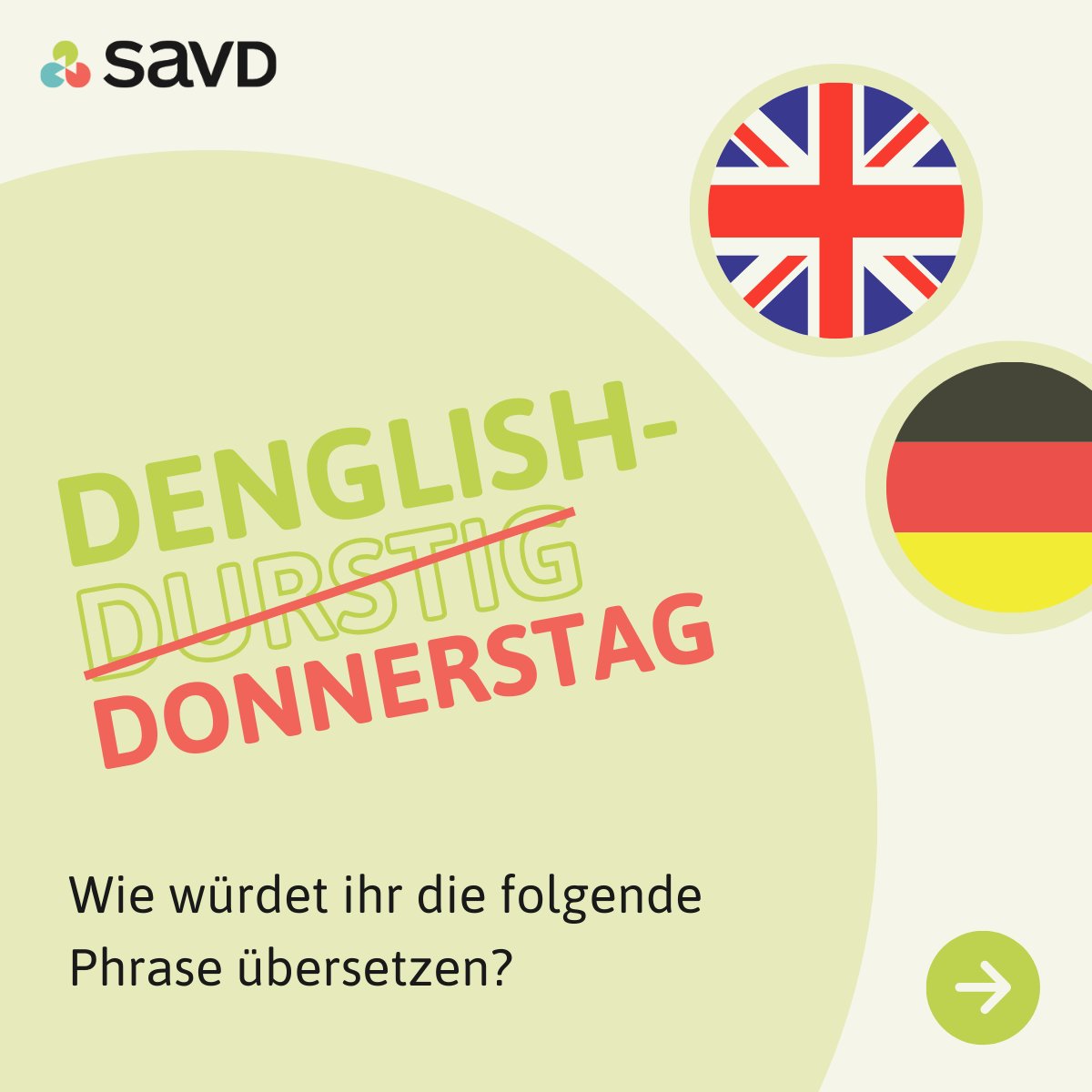 Videodolmetsch's tweet image. 📣 Denglish Donnerstag 📣
❌ Wörtlich: „To fall out of all clouds.“ 🌥️ – klingt eher nach Meteorologie!
✅ Richtig: „To be taken by surprise.“
Wortwörtlich übersetzen sorgt oft für Lacher – im Englischen macht es einfach keinen Sinn! 😅🤓

#DenglishDonnerstag #Redewendung