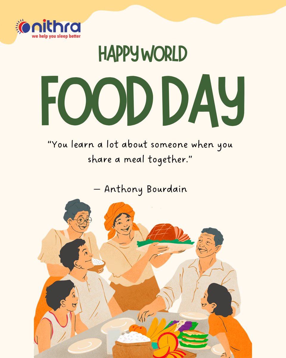 Food connects us,  not just through taste, but through time, stories, and care.This #WorldFoodDay, pause to share something warm on your plate and in your heart. 🍛🤍
<a href="/dr_ramakrishnan/">Dr. Nagarajan Ramakrishnan</a> 

#WorldFoodDay #BetterSleepBetterMind #NithraSleepClinic #GoodFood #GoodHealth  #FoodDay