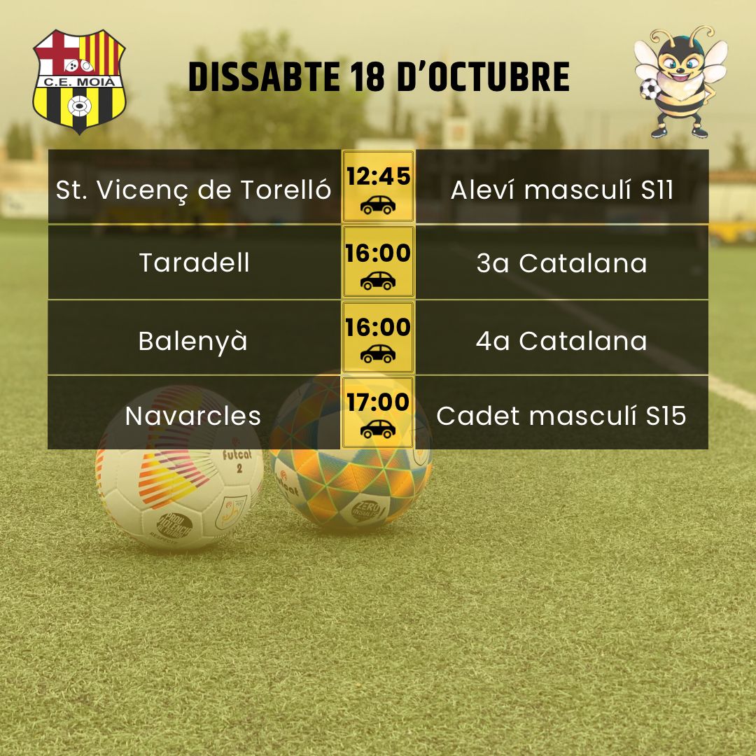 cemoia1922's tweet photo. ⚽️HORARIS CAP DE SETMANA⚽️
Som-hi Moià! 💛🖤
#somhimoià #futbol #moià #fcf #futcat #futfem #futbase #moianès https://t.co/bUugqeUfdv